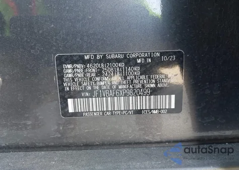 2023 Subaru Wrx Premium z USA, uszkodzony, nr VIN JF1VBAF6XP9820499